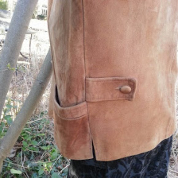 Vintage light brown distressed soft suede jacket 2 LG front patch pockets - Picture 4 of 8
